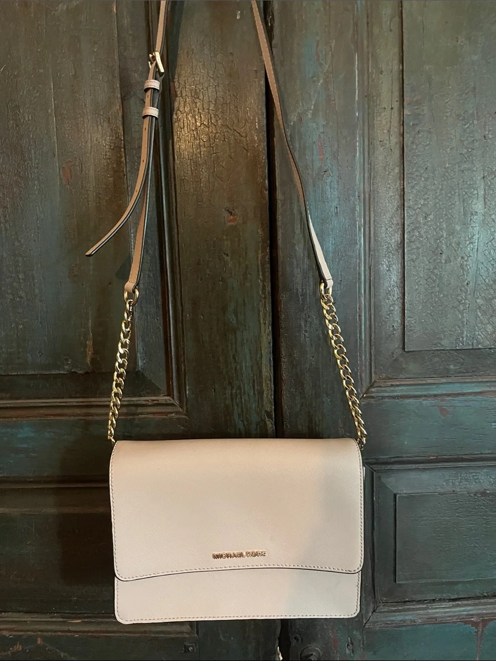 Michael Kors Cream Leather Chain-Strap Crossbody Bag